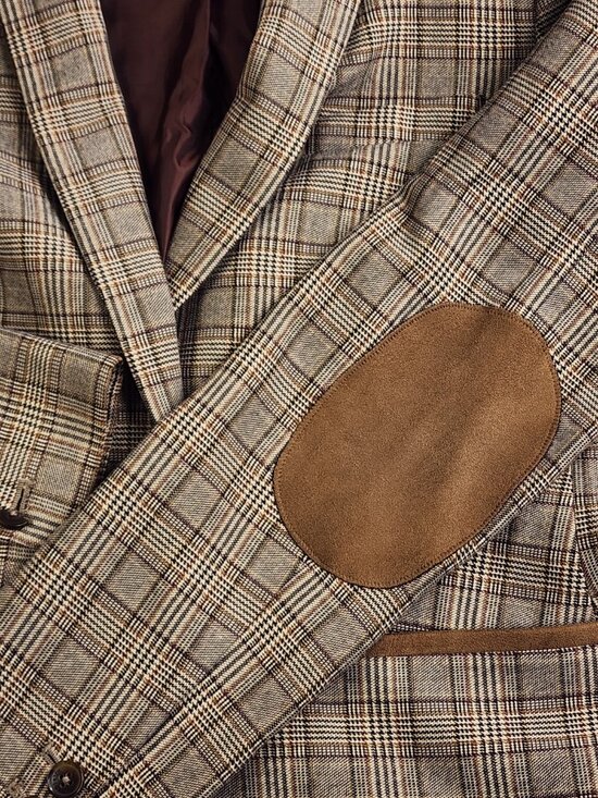 Tommy Hilfiger Women's Blazer Jacket Size 4 Brown Plaid Elbow Patches FLAW - Picture 6 of 16